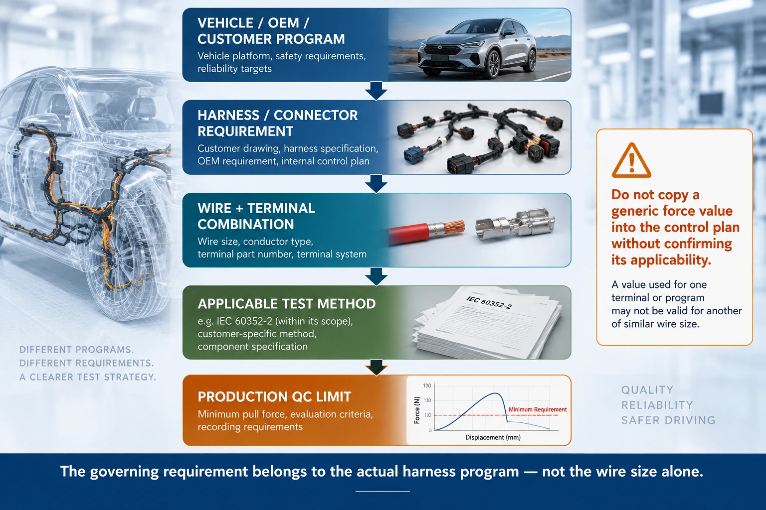 automotive wire harness pull force requirement